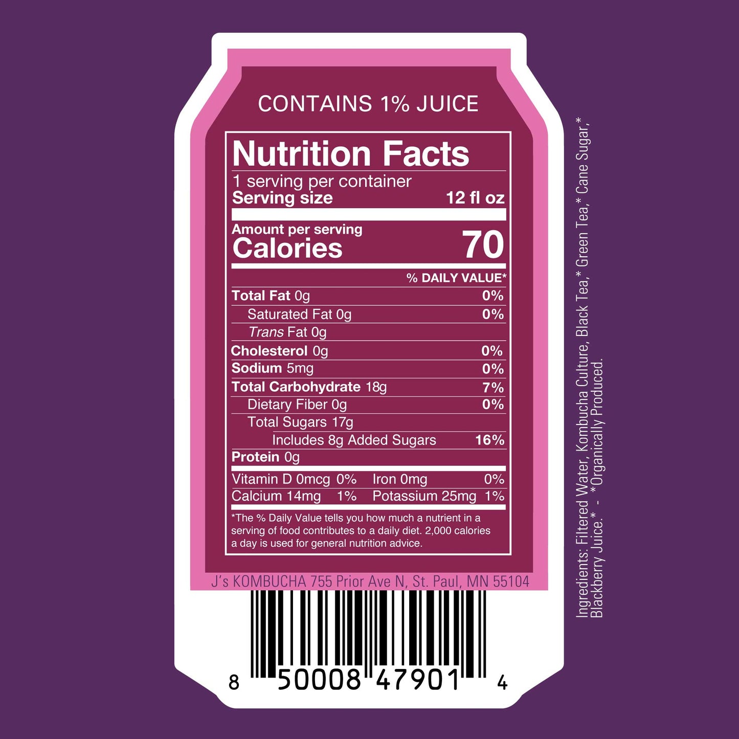 J's Kombucha, Blackberry Kombucha Nutrition Facts