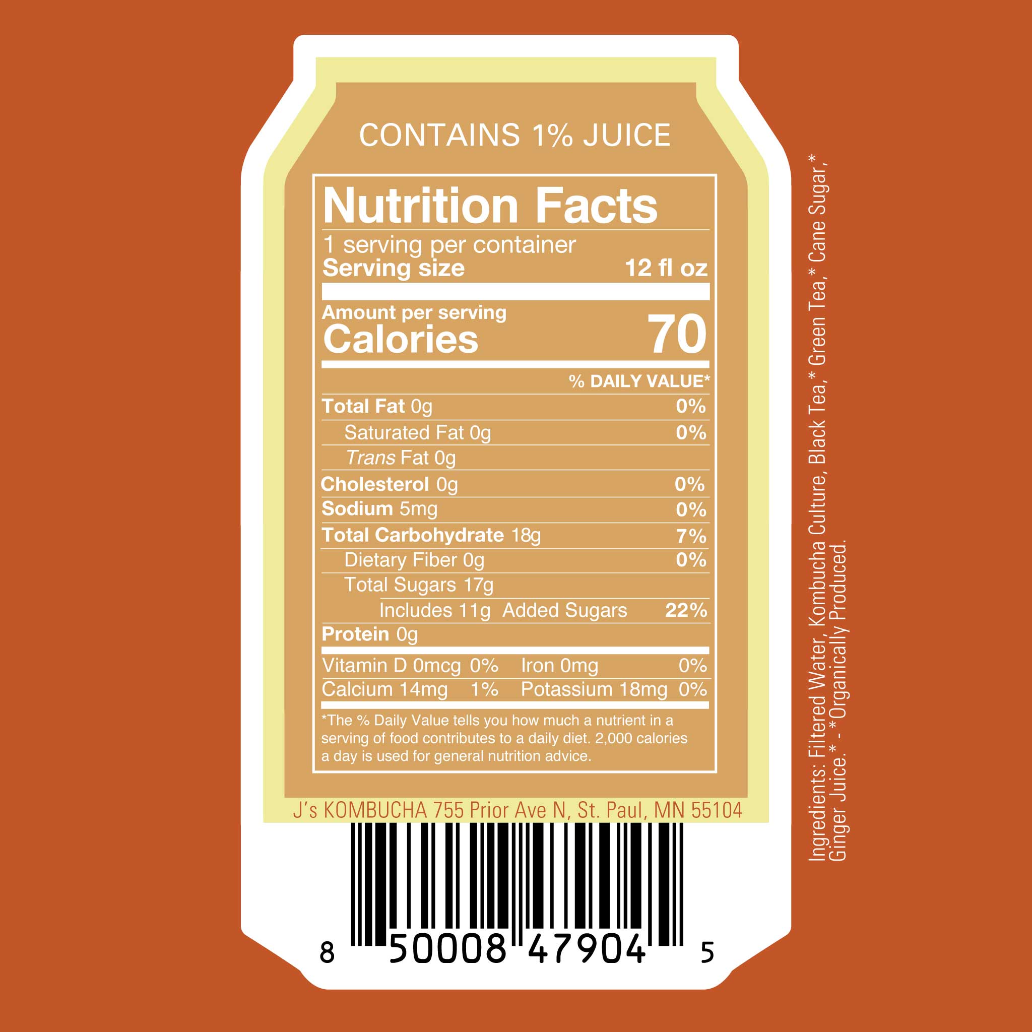 J's Kombucha - Ginger Nutrition Facts